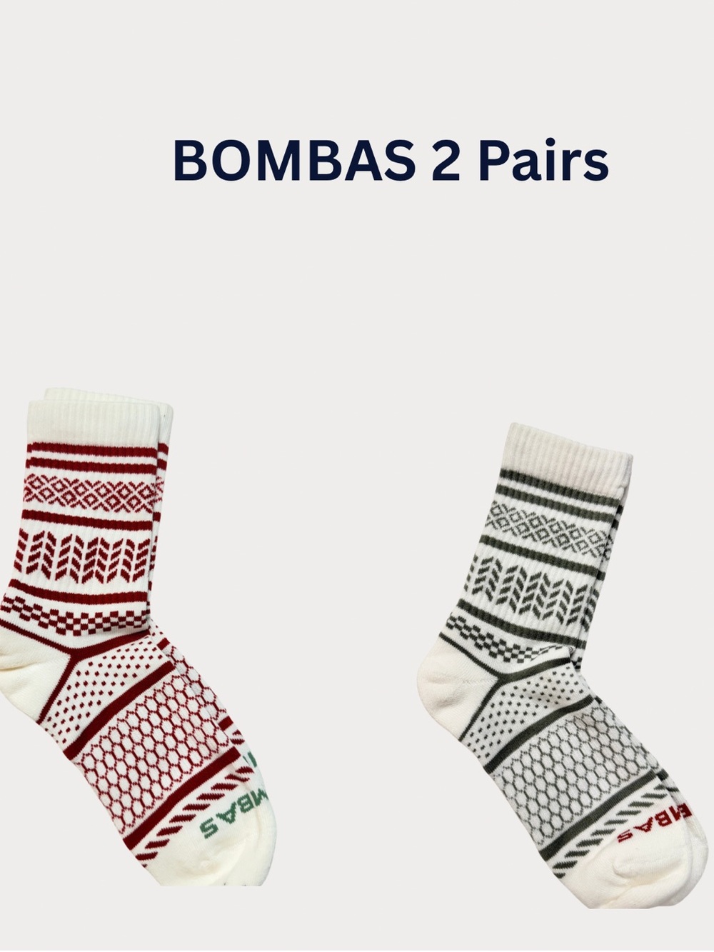 Bombas Fair Isle Half Calf Socks featuring a white and gray/red pattern Med